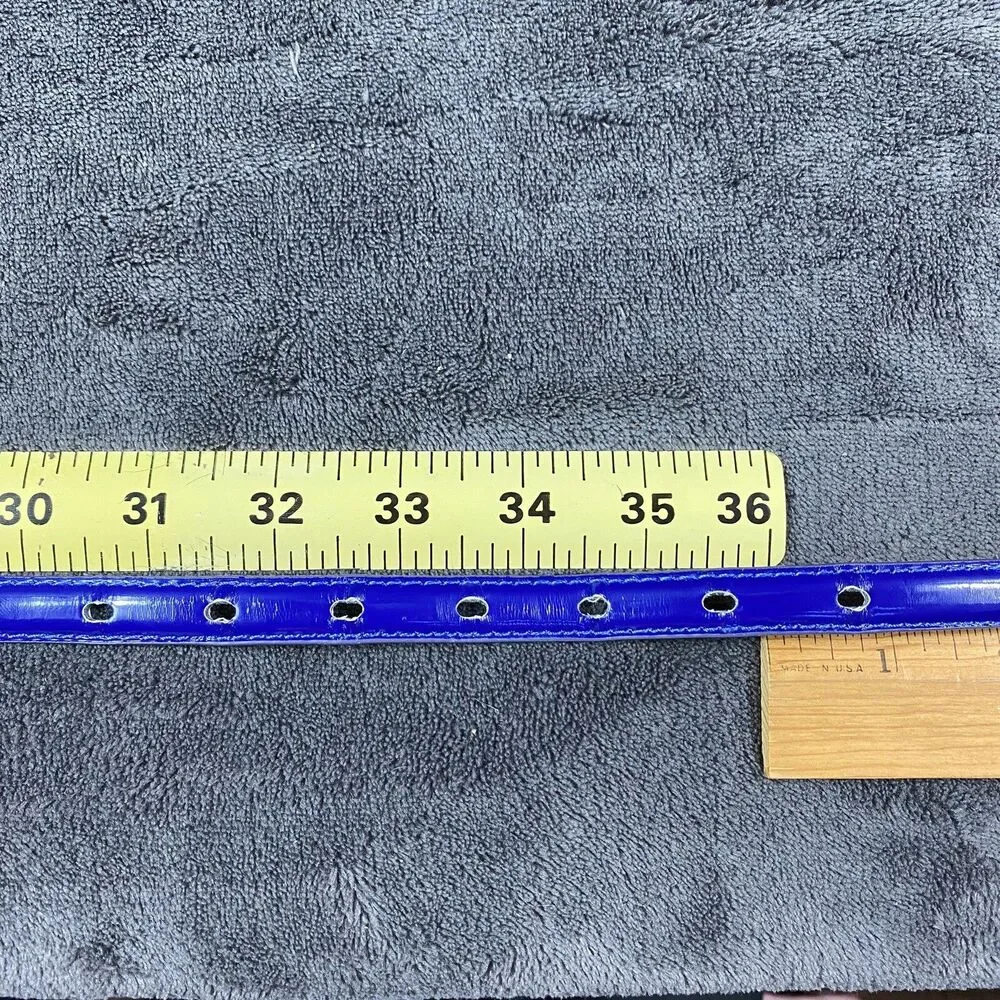 Royal Blue Faux Patent Leather Skinny Belt Womens Med Gold Buckle Casual Dress